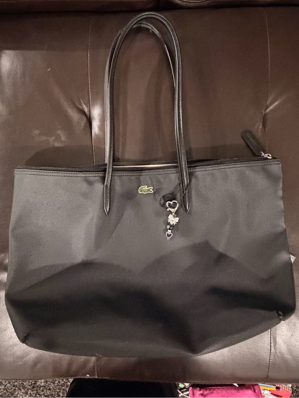 Lacoste Black Tote with Heart Charm